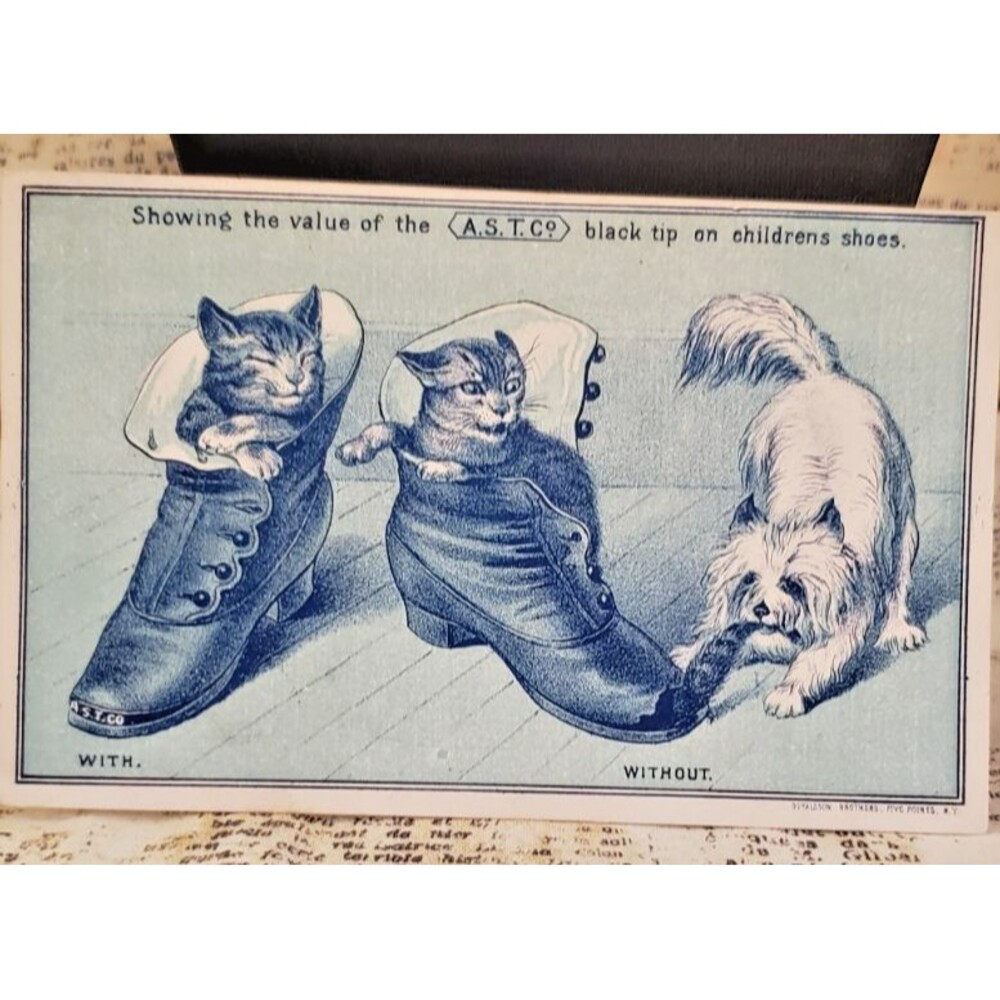 Vintage Victorian Trade Card - ASTC Tip for Shoes - Beautiful Blue Card - Ad